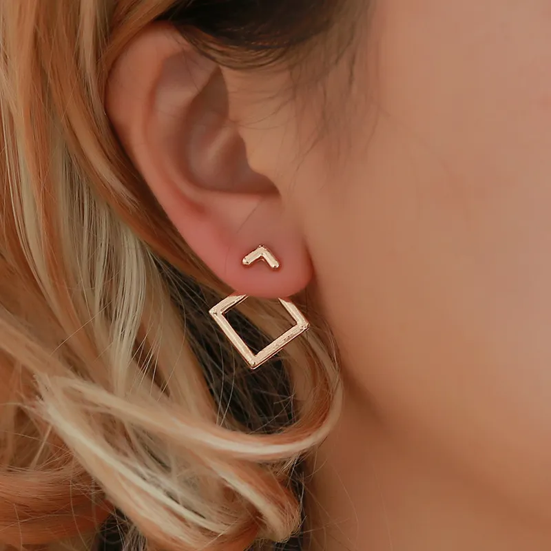 Unique Creative Geometric Hollow Design Alloy Stud Earrings for Women