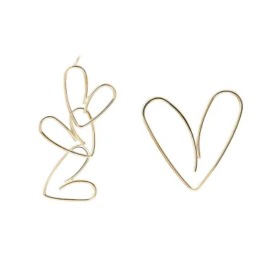 Creative Asymmetric Design Irregular Geometric Heart Shaped Alloy Earrings