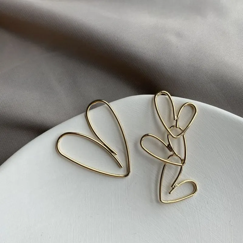 Creative Asymmetric Design Irregular Geometric Heart Shaped Alloy Earrings