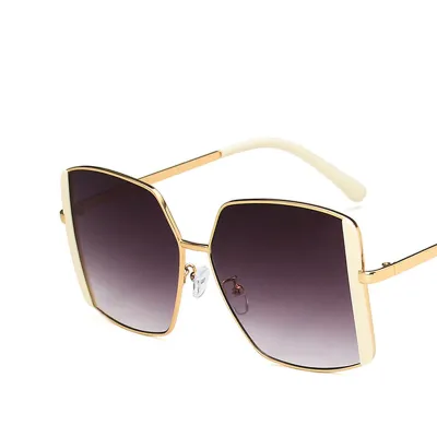 Women Temperament Oversized Polygon Metal Frame Sunglasses Retro Casual Fashion