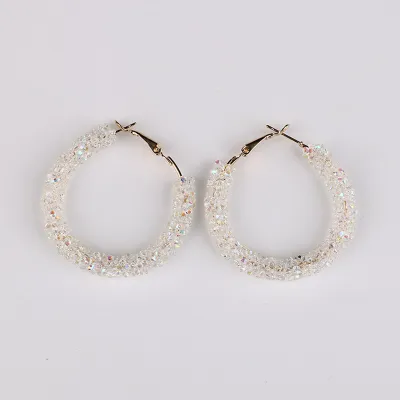 Exaggerated Rhinestone Alloy Hoop Earrings Women Simple Geometric