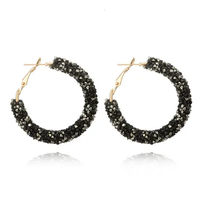 Exaggerated Rhinestone Alloy Hoop Earrings Women Simple Geometric