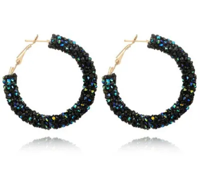 Exaggerated Rhinestone Alloy Hoop Earrings Women Simple Geometric