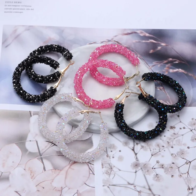 Exaggerated Rhinestone Alloy Hoop Earrings Women Simple Geometric