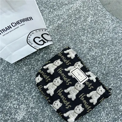 Korean Street Fashion Leopard Zebra Print Canvas Cosmetic Bag with Zipper