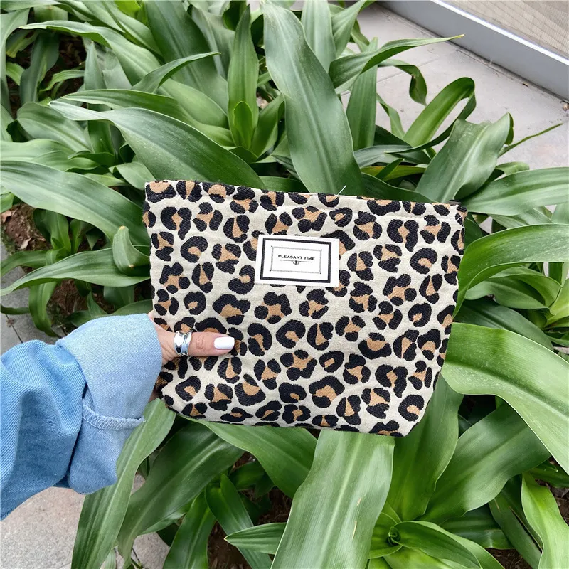 Korean Street Fashion Leopard Zebra Print Canvas Cosmetic Bag with Zipper