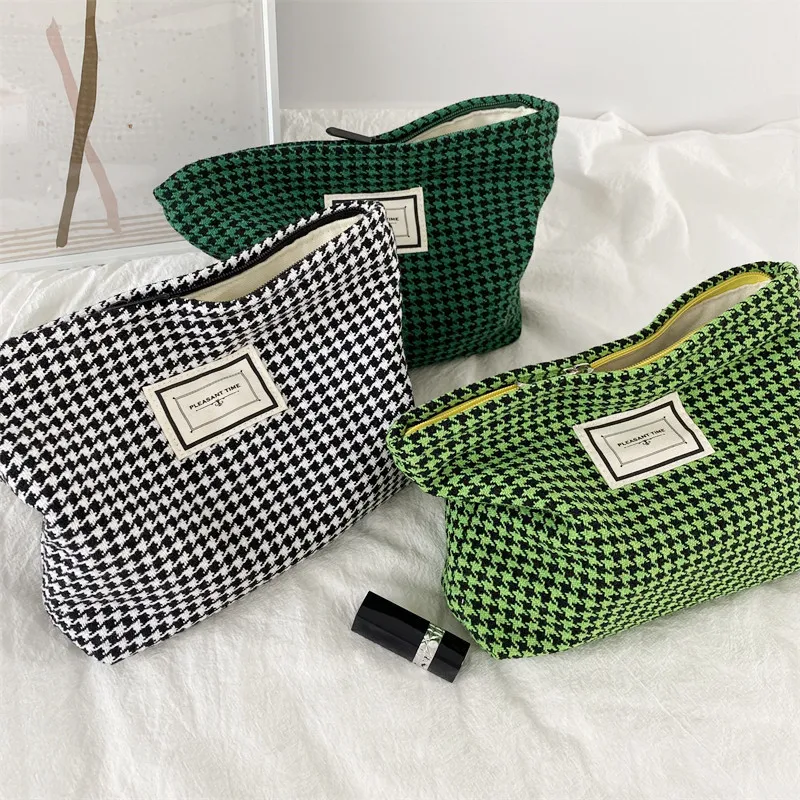 Women Casual Fresh and Sweet Houndstooth Small Square Cosmetic Bag