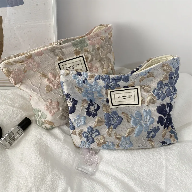 Embossed Flower Cosmetic Bag Large Capacity for Women