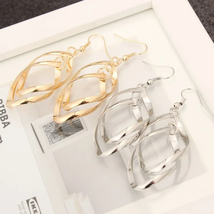 Simple Geometric Twist Design Double-layer Alloy Earrings for Women