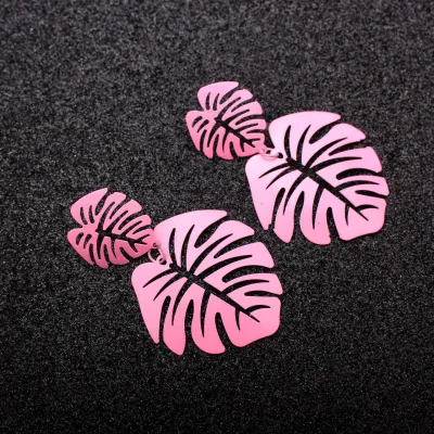 Exaggerated Hollow Leaf Shaped Alloy Earrings for Women