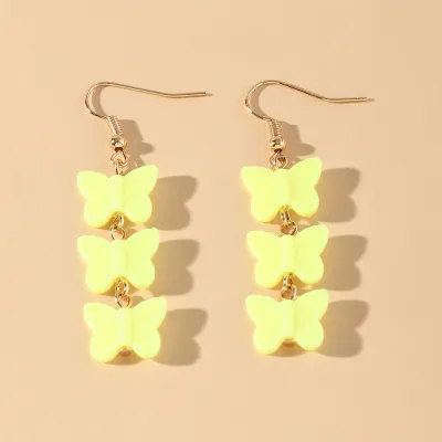 Cute Butterfly Pendant Design Resin Drop Earrings