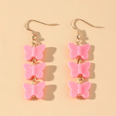 Cute Butterfly Pendant Design Resin Drop Earrings