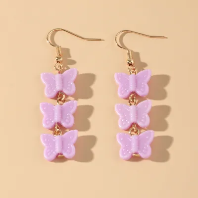 Cute Butterfly Pendant Design Resin Drop Earrings
