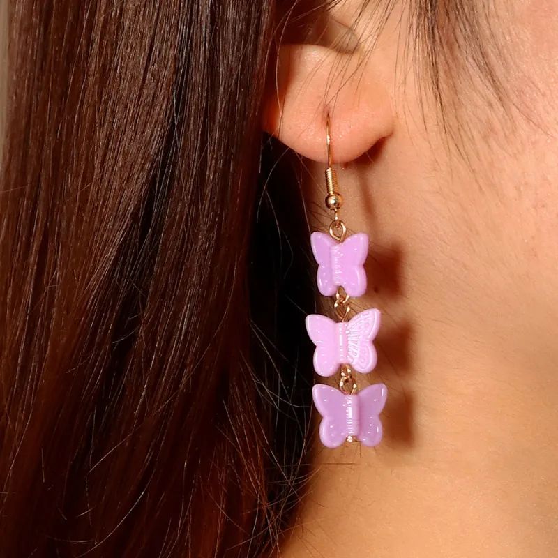 Cute Butterfly Pendant Design Resin Drop Earrings