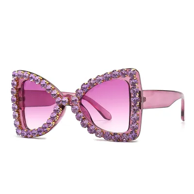 Women Unique Big Frame Rhinestone Butterfly Shaped Sunglasses