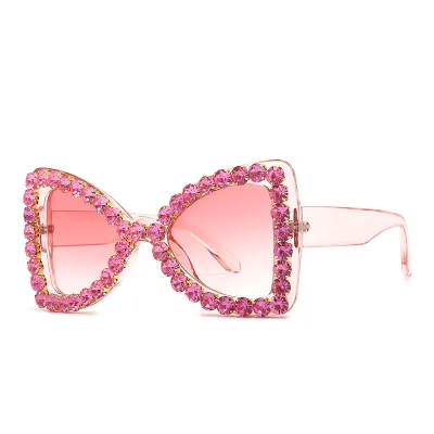 Women Unique Big Frame Rhinestone Butterfly Shaped Sunglasses