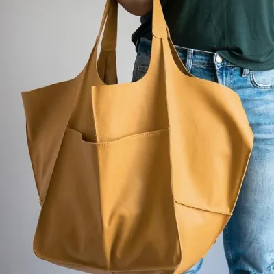 Women Vintage Design Solid Color Large Capacity PU Leather Shoulder Handle Tote Bag