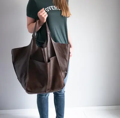 Women Vintage Design Solid Color Large Capacity PU Leather Shoulder Handle Tote Bag