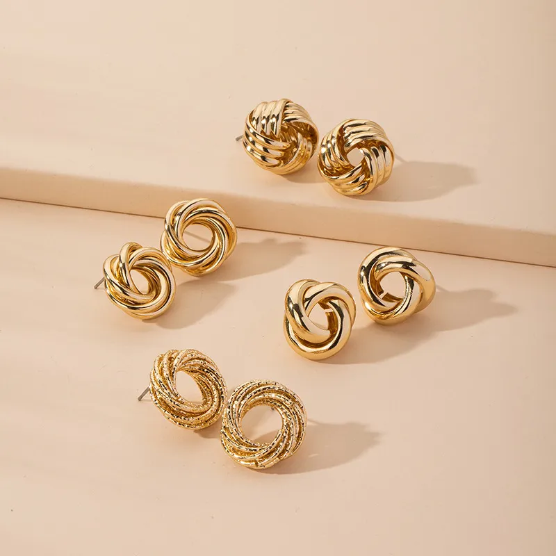 Simple Irregular Geometric Twist Design Alloy Stud Earrings