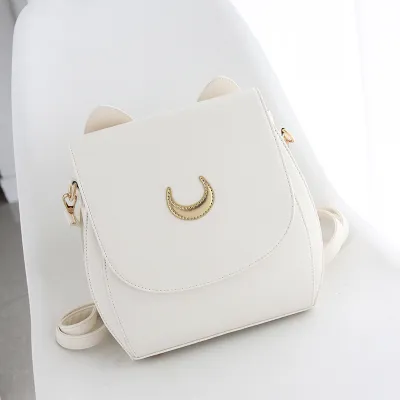 Moon Women Cartoon Design Solid Color Large Capacity Backpack PU Shoulder Bag