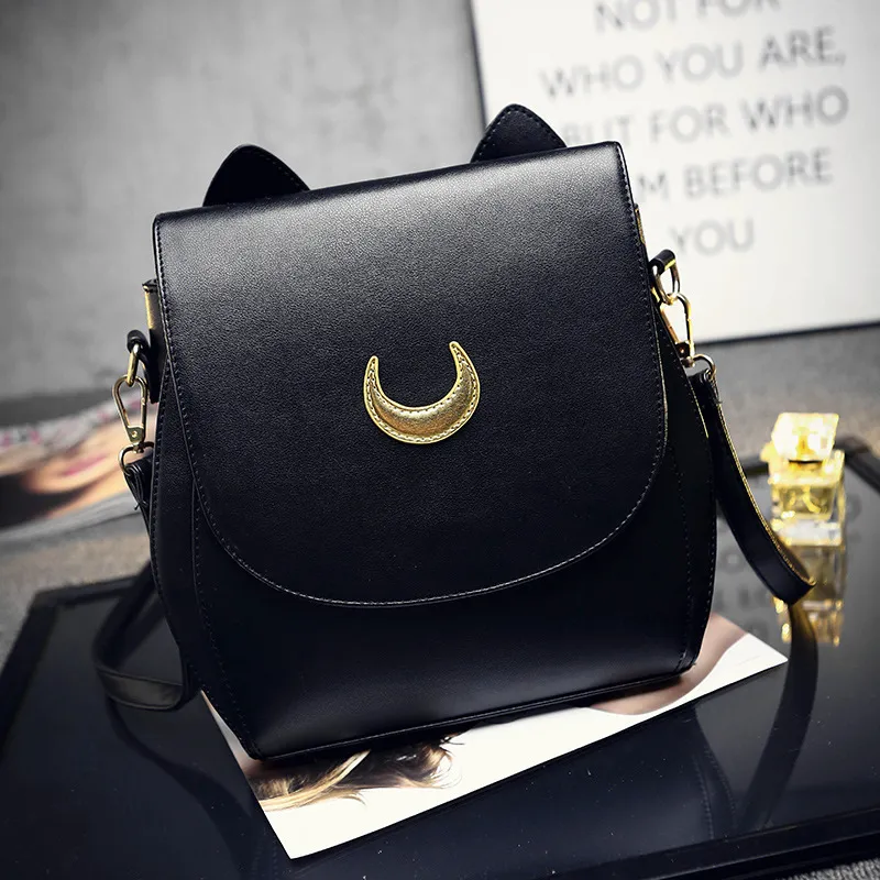 Moon Women Cartoon Design Solid Color Large Capacity Backpack PU Shoulder Bag