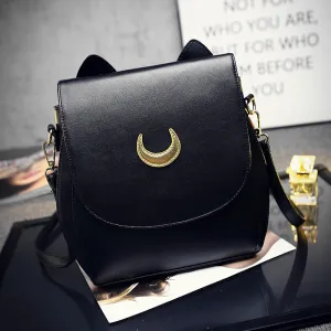 Moon Women Cartoon Design Solid Color Large Capacity Backpack PU Shoulder Bag