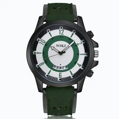Men Hot Casual All-match PU Band Quartz Watch