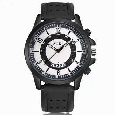 Men Hot Casual All-match PU Band Quartz Watch