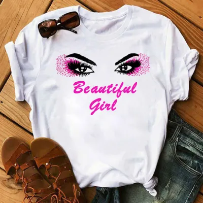 Women Basic Short-sleeved Graphic Printed Round Neck Loose T-shirt