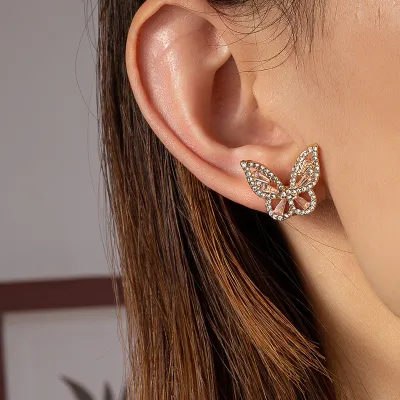 Temperament Cute Butterfly Shape Design Zircon Decorative Alloy Stud Earrings