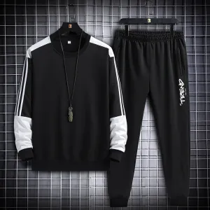 Men Plus Size Casual Long Sleeve Round Neck Sweatshirt And Jogger Pants Two-piece Set