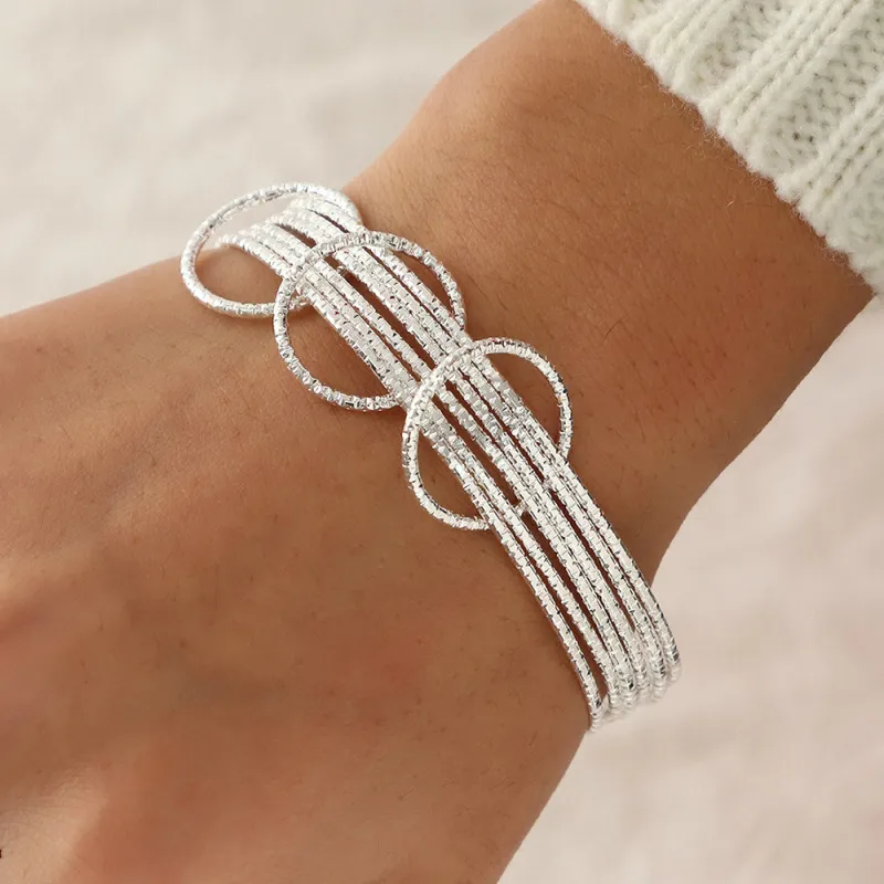 Temperament Geometric Multilayer Design Metal Bracelet for Women