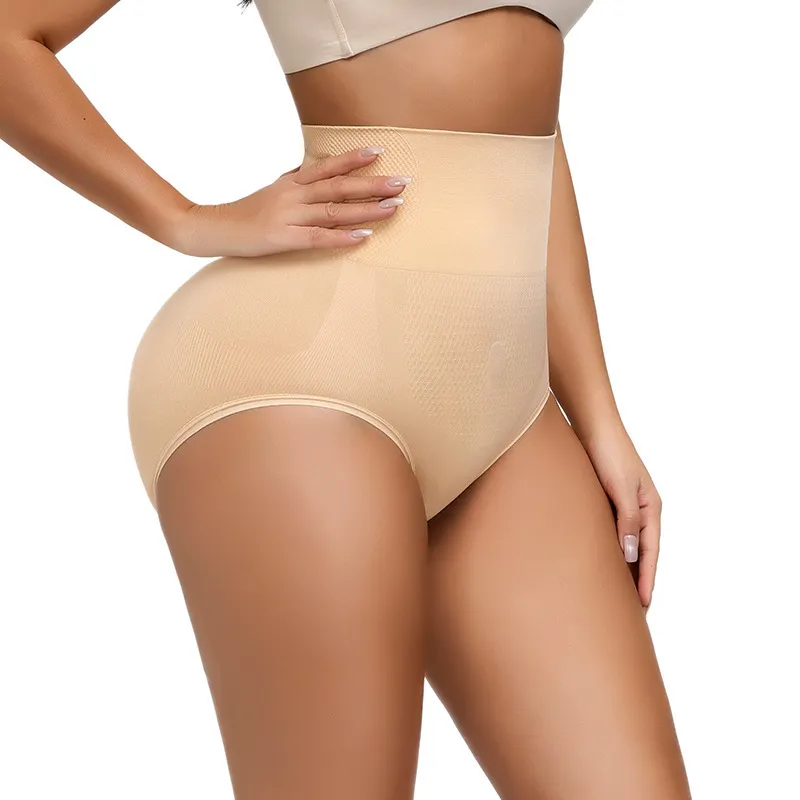 Women High Waist Yoga Panties Solid Color Nylon Briefs