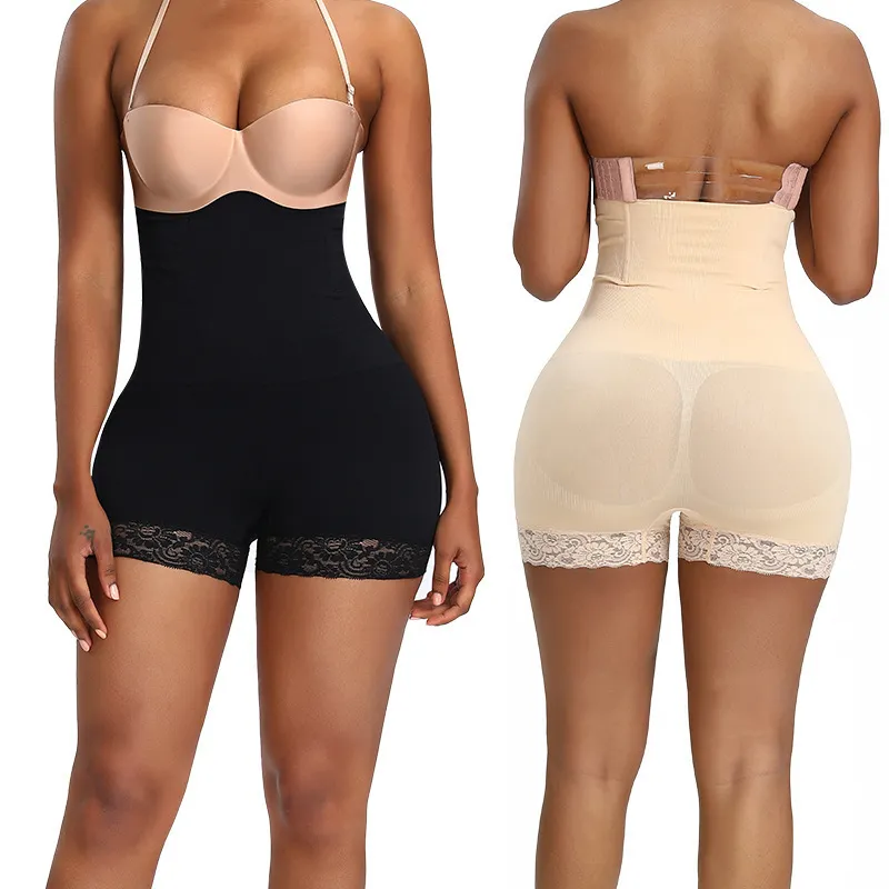 Women Sexy Solid Color Lace Patchwork High-Waisted Shapewear