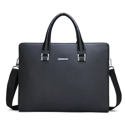 Fashion Men's Computer Business Briefcase Large PU Leather Bag Horizontal Square