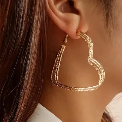 Exaggerated Geometric Multilayer Heart Alloy Earrings