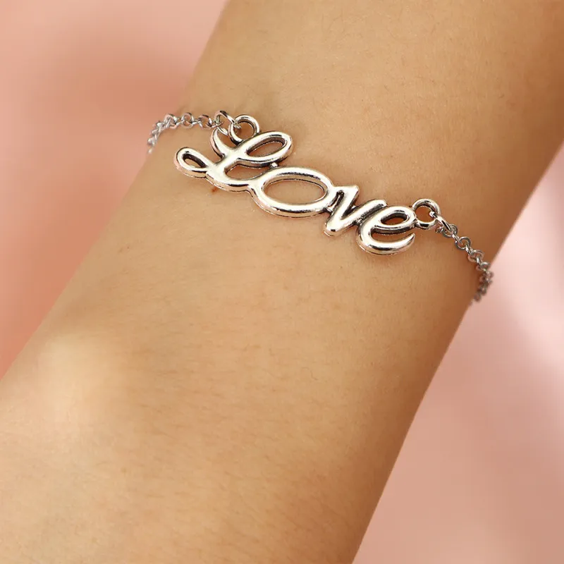 Valentine Day Letter ECG Lock Shape Design Alloy Bracelet