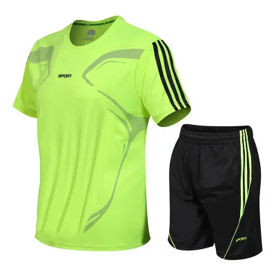 Men Plus Size Sporty Stripe Printed Short Sleeve T-shirt and Shorts Two-piece Set