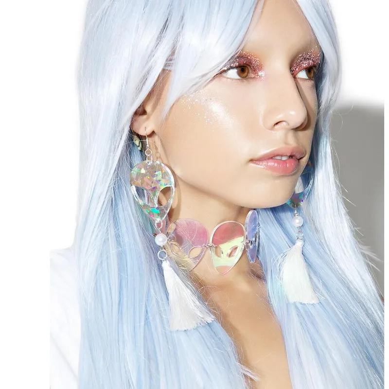 Creative Alien Shape Tassel Pendant Drop Earrings