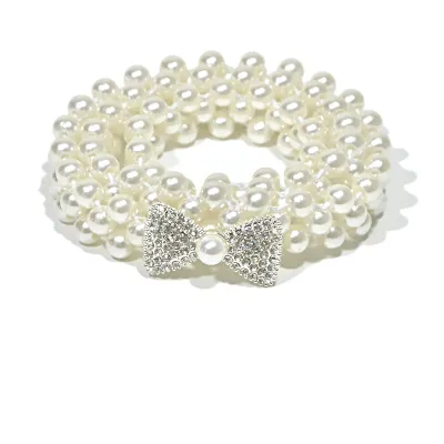 Women Chic Rhinestone Bow Imitation Pearl Dress Belt
