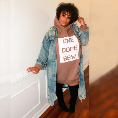 Winter Plus Size Women Casual Letter Print Long Sleeve Hooded Dress Sweatshirt