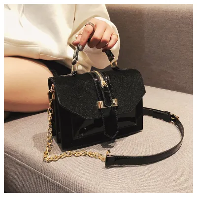 Leopard Print Women Vintage Chain Design Small Square Shoulder Handle Lock PU Bag