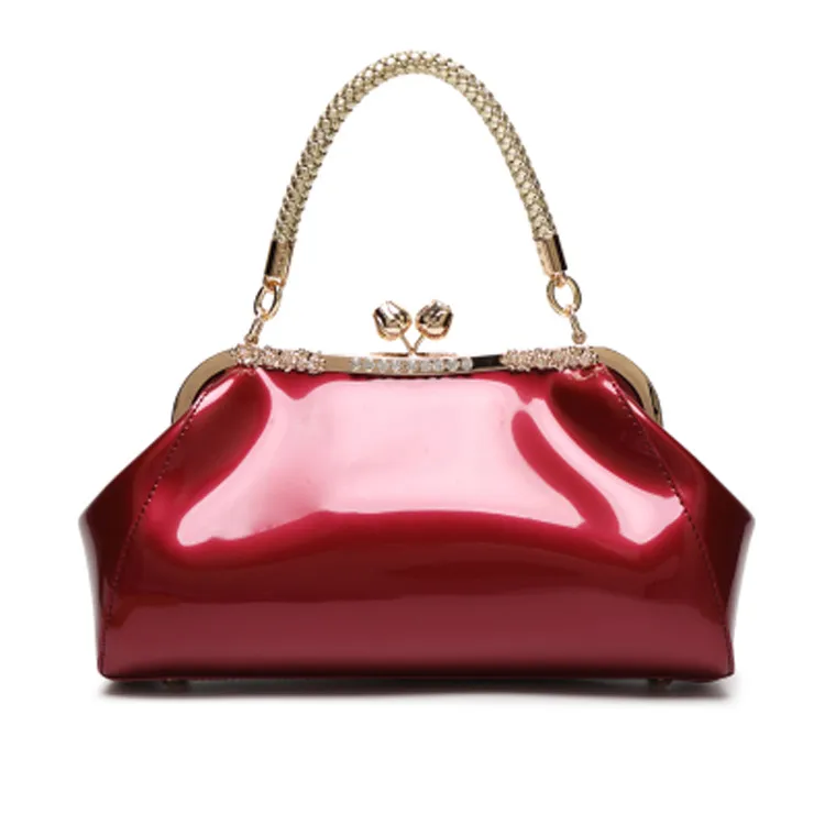 Patent Women Chic Solid Color Large Capacity Shoulder Handle Evening Bag PVC