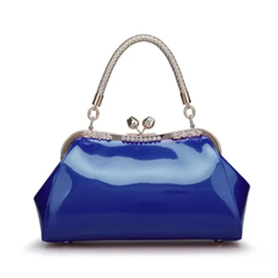 Patent Women Chic Solid Color Large Capacity Shoulder Handle Evening Bag PVC