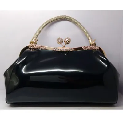 Patent Women Chic Solid Color Large Capacity Shoulder Handle Evening Bag PVC