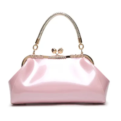 Patent Women Chic Solid Color Large Capacity Shoulder Handle Evening Bag PVC