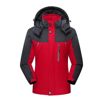Men Basic Long Sleeve Fleece Lined Keep Warm Hooded Detachable Zipper Color Blocking Jacket