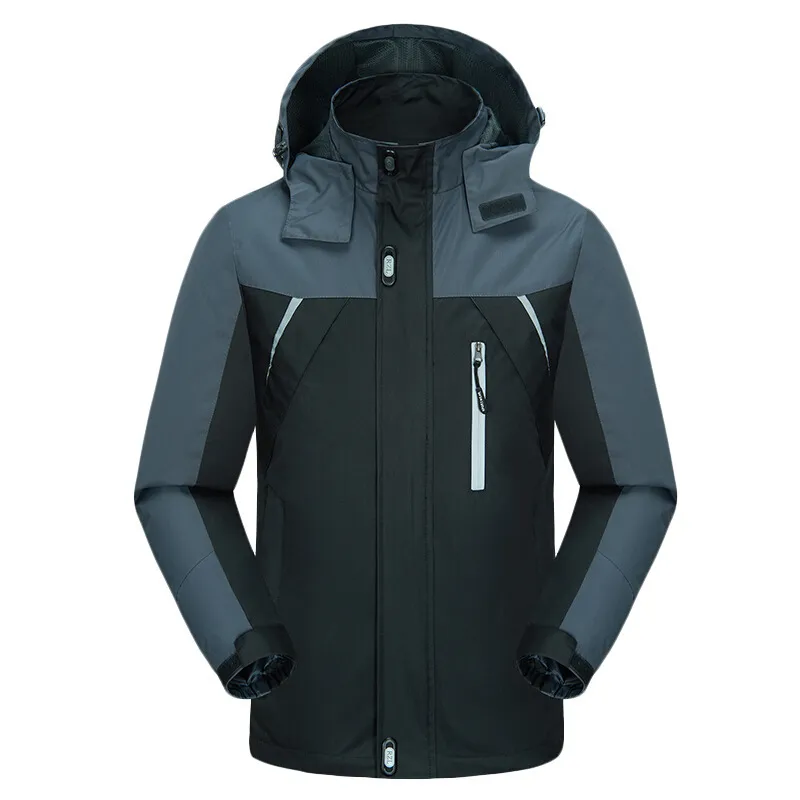 Men Basic Long Sleeve Fleece Lined Keep Warm Hooded Detachable Zipper Color Blocking Jacket