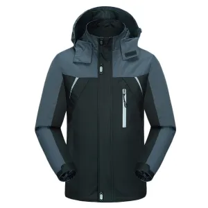 Men Basic Long Sleeve Fleece Lined Keep Warm Hooded Detachable Zipper Color Blocking Jacket