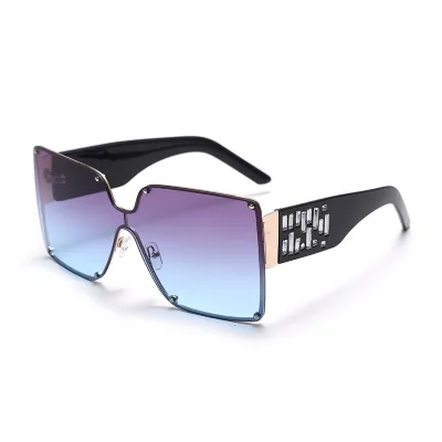 Women Fashion Rhinestone Design Large Frame Square Sunglasses